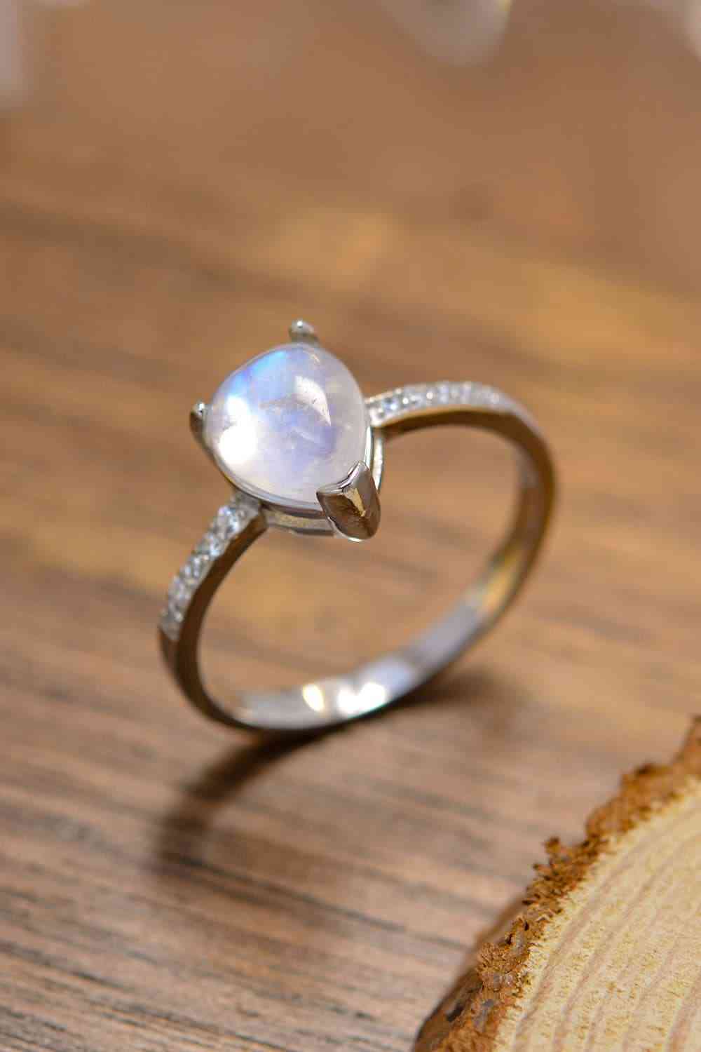 Natural Moonstone Teardrop Side-Stone Ring