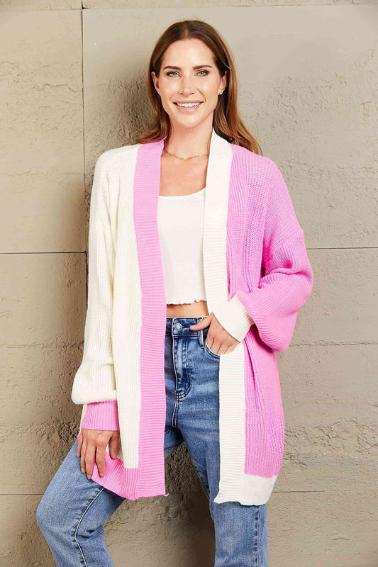 Contrast Open Front Dropped Shoulder Longline Cardigan