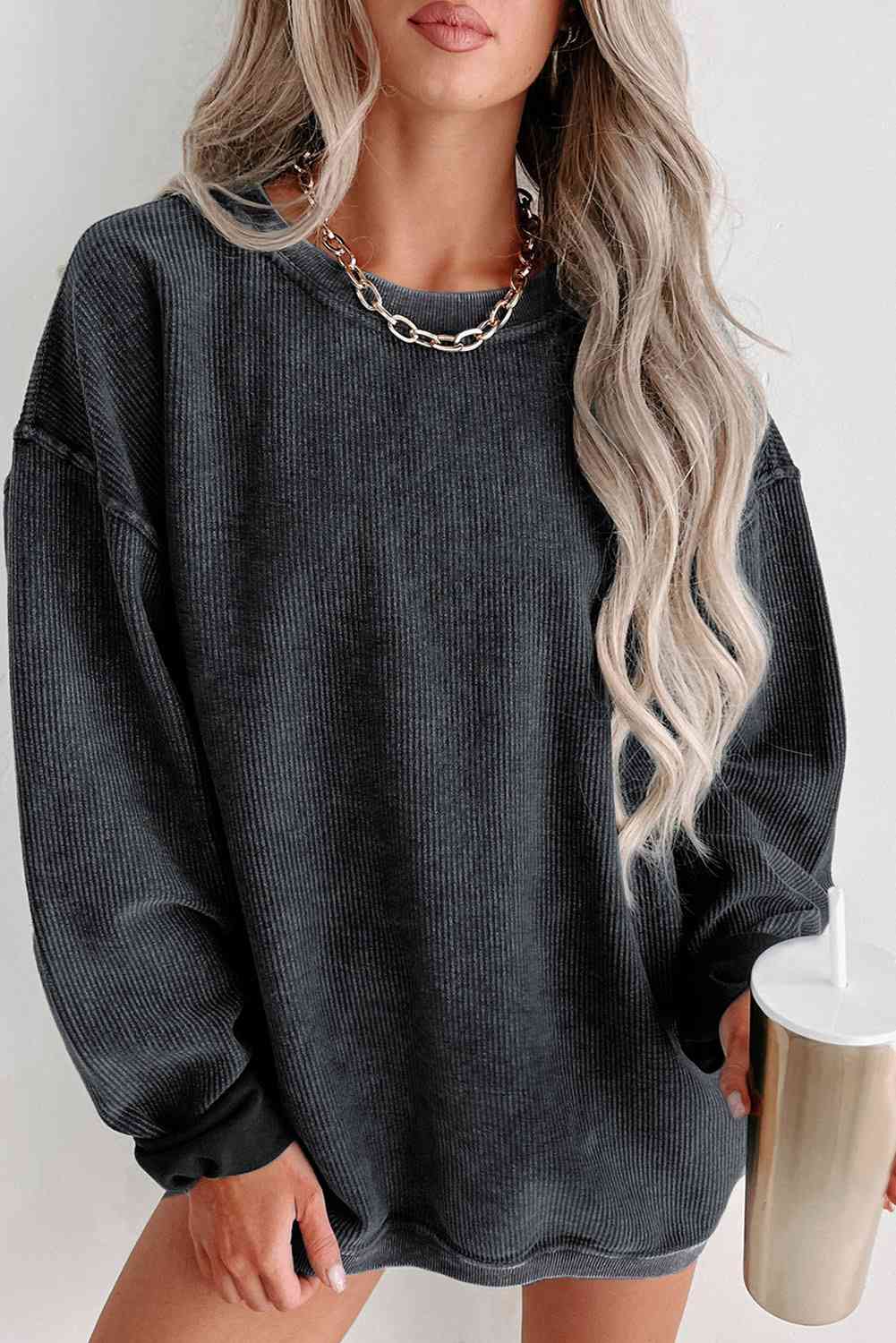 Timeless Comfort Round Neck Dropped Shoulder Sweatshirt