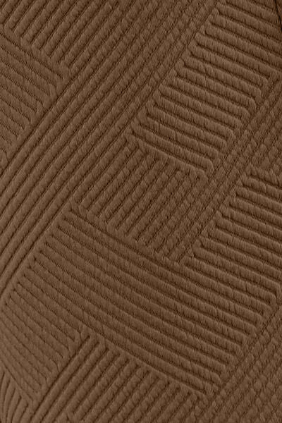 Textured brown fabric with a geometric quilted pattern, displaying a complex array of stitched lines.