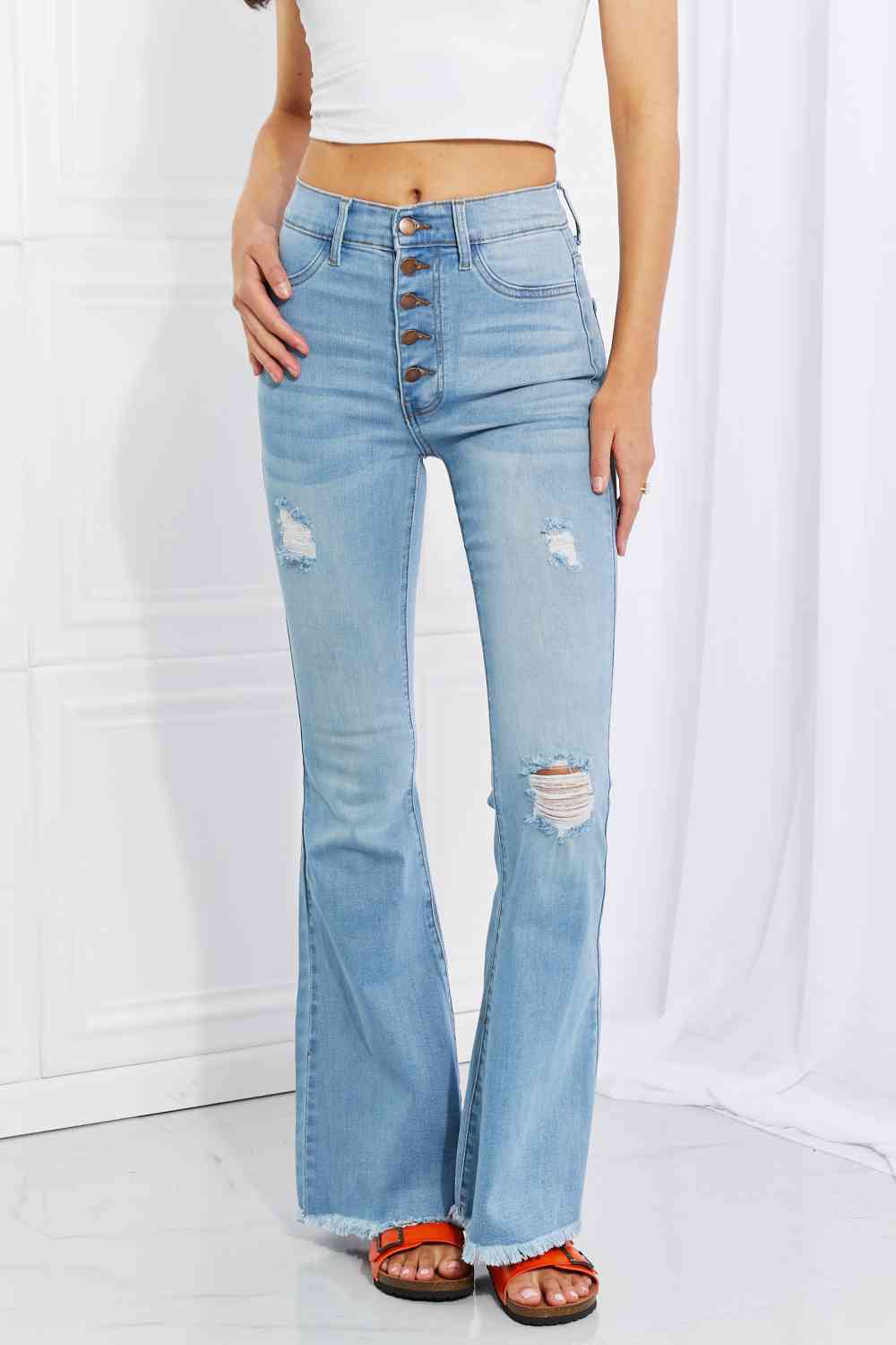 Plus Size Jess Button Flare Jeans