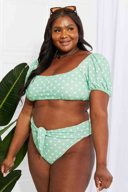 Gum Leaf Polka Dot Puff Sleeve Bikini