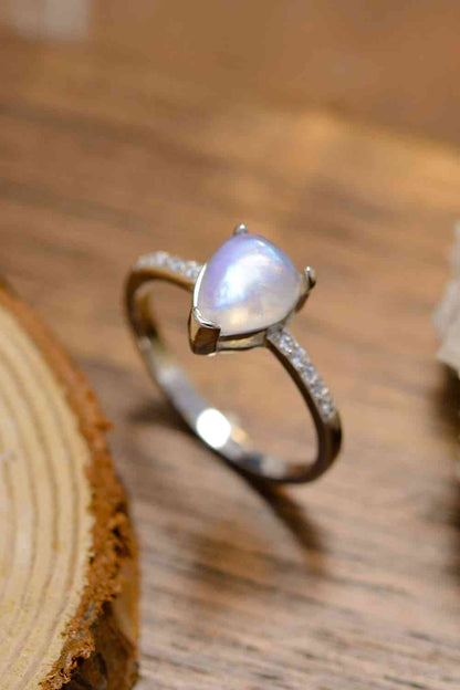 Natural Moonstone Teardrop Side-Stone Ring